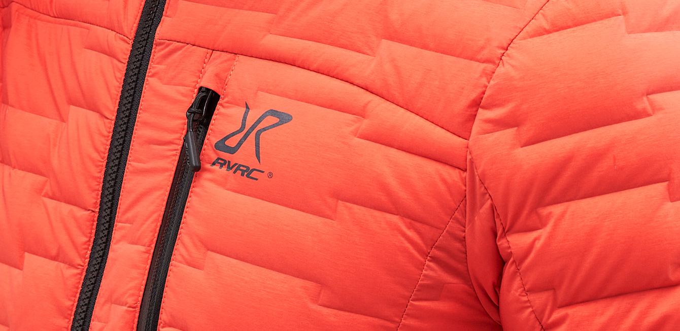 Close-up of Flex Down Jacket in orange color